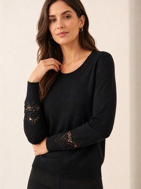 Elegant Black Michael Kors Sweater with Lace Sleeves